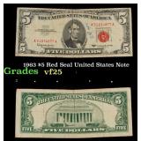 1963 $5 Red Seal United States Note Grades vf+