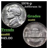1974-p Jefferson Nickel 5c Grades GEM+ Unc