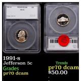 1991-s Proof Jefferson Nickel 5c pr70 dcam SEGS