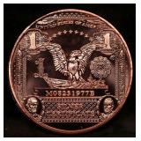 1oz .999 Fine Copper Bullion Round - Dollar Silver