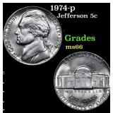 1974-p Jefferson Nickel 5c Grades GEM+ Unc
