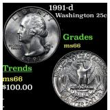 1991-d Washington Quarter 25c Grades GEM+ Unc