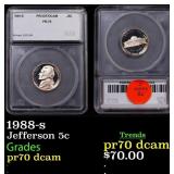 1988-s Proof Jefferson Nickel 5c pr70 dcam SEGS