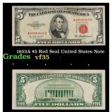1953A $5 Red Seal United States Note Grades vf++