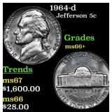 1964-d Jefferson Nickel 5c Grades GEM++ Unc