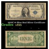 1935C $1 Blue Seal Silver Certificate Grades vf+