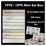 1970 - 1979 Mint Set Run 168 Coins 10 Complete Set