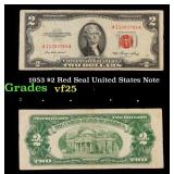 1953 $2 Red Seal United States Note Grades vf+