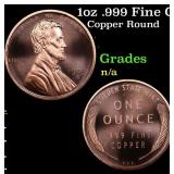 1oz .999 Fine Copper Bullion Round - Lincoln Wheat