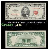1963 $5 Red Seal United States Note Grades xf+