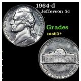 1964-d Jefferson Nickel 5c Grades GEM+ Unc