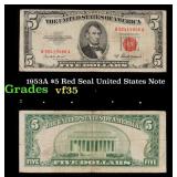 1953A $5 Red Seal United States Note Grades vf++