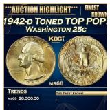 IE 1942-d Washington Quarter Toned TOP POP! 25c ms