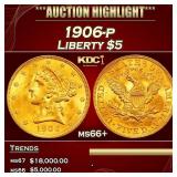 IO 1906-p Gold Liberty Half Eagle $5 ms66+ SEGS