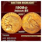 IE 1908-d Gold Indian Half Eagle $5 ms65+ USCG