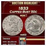 1833 Capped Bust Half Dollar 50c ms63 USCG