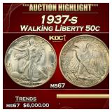 IO 1937-s Walking Liberty Half Dollar 50c ms67 SEG