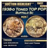 YO 1938-d Buffalo Nickel Toned TOP POP! 5c ms68+ S