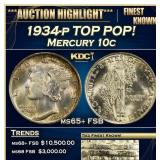 YO 1934-p Mercury Dime TOP POP! 10c ms65+ FSB SEGS