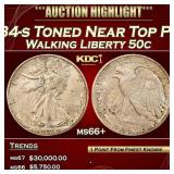 IE 1934-s Walking Liberty Half Dollar Toned Near T