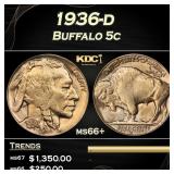 IO 1936-d Buffalo Nickel 5c Grades ms66+