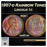 YO PCGS 1957-d Lincoln Cent Rainbow Toned 1c ms65