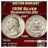 1936 Proof Washington Quarter Silver 25c pr66+ SEG