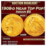 IE 1908-d Gold Indian Half Eagle Near Top Pop! $5