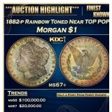 1882-p Morgan Dollar Rainbow Toned Near TOP POP! $