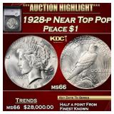 YC 1928-p Peace Dollar Near Top Pop! $1 ms66 SEGS