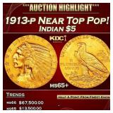 IO 1913-p Gold Indian Half Eagle Near Top Pop! $5
