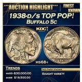 YO 1938-d/s Buffalo Nickel TOP POP! 5c ms68+ SEGS
