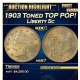 IO 1903 Liberty Nickel Toned TOP POP! 5c ms67 SEGS