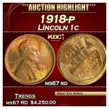 1918-p Lincoln Cent 1c ms67 rd SEGS