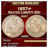 IO 1857-p Seated Liberty Quarter 25c ms66+ SEGS