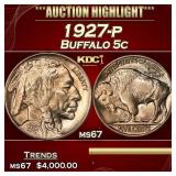 1927-p Buffalo Nickel 5c ms67 SEGS