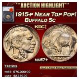 1915-p Buffalo Nickel Near Top Pop! 5c ms67+ SEGS