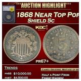 1868 Proof Shield Nickel Near Top Pop! 5c pr67+ SE