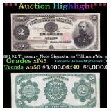 1891 $2 Treasury Note Grades xf+ Signatures Tillma
