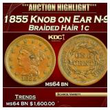 IO 1855 Knob on Ear Braided Hair Large Cent N-9 1c