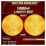 PCGS 1889-p Gold Liberty Double Eagle $20 ms61 PCG