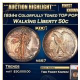 1934-s Walking Liberty Half Dollar Colorfully Tone
