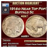 1914-d Buffalo Nickel Near Top Pop! 5c ms66+ SEGS