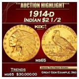 IE 1914-d Gold Indian Quarter Eagle $2 1/2 ms65 SE