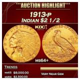 IE 1913-p Gold Indian Quarter Eagle $2 1/2 ms64+ S