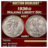 YO 1936-d Walking Liberty Half Dollar 50c ms66+ SE