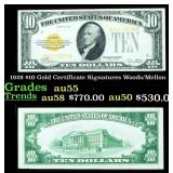 1928 $10 Gold Certificate Signatures Woods/Mellon