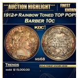 YO 1912-p Barber Dime Rainbow Toned TOP POP! 10c m