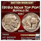 1916-d Buffalo Nickel Near Top Pop! 5c ms66+ SEGS