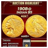 YC 1908-d Gold Indian Half Eagle $5 ms65+ SEGS